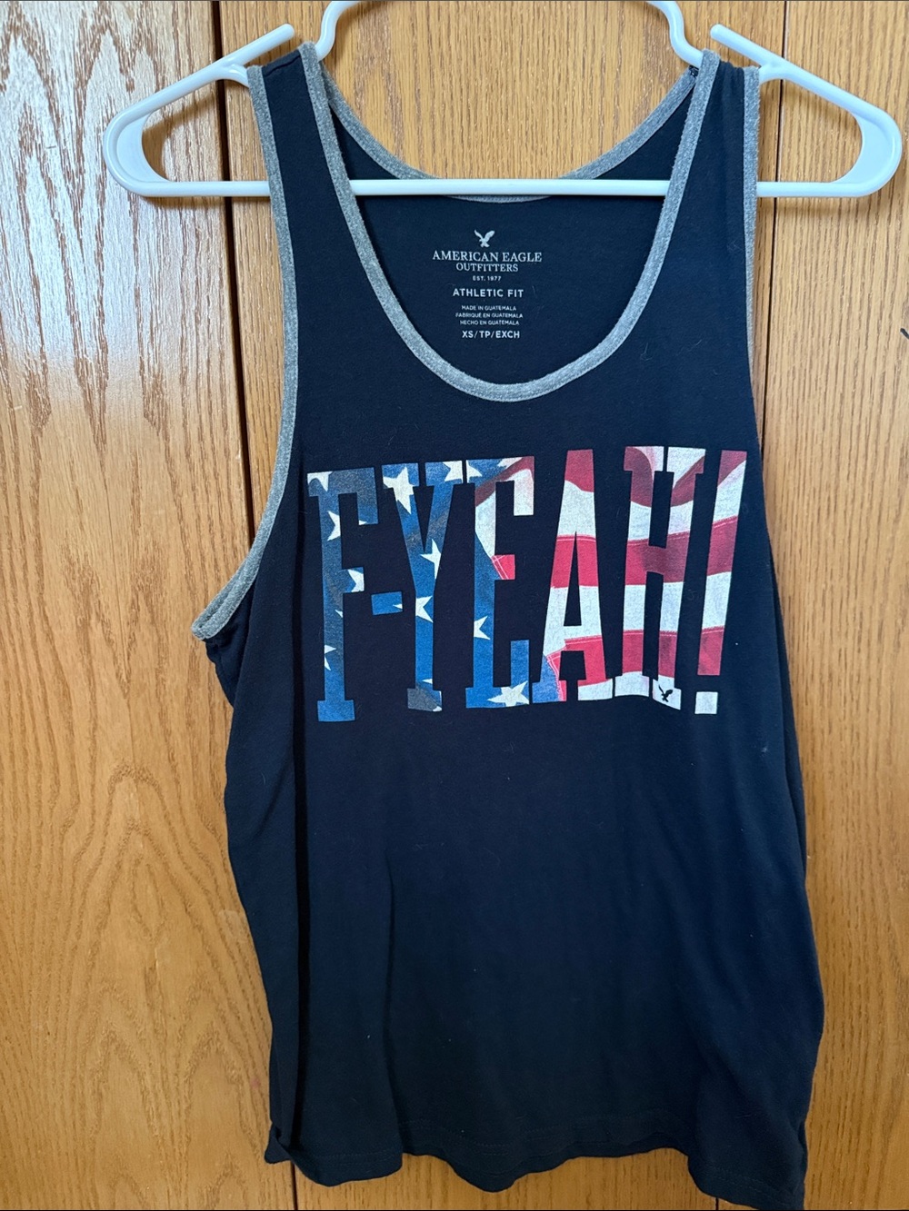 American Eagle Outfitters Black Tank Top with Red, White & Blue Graphic